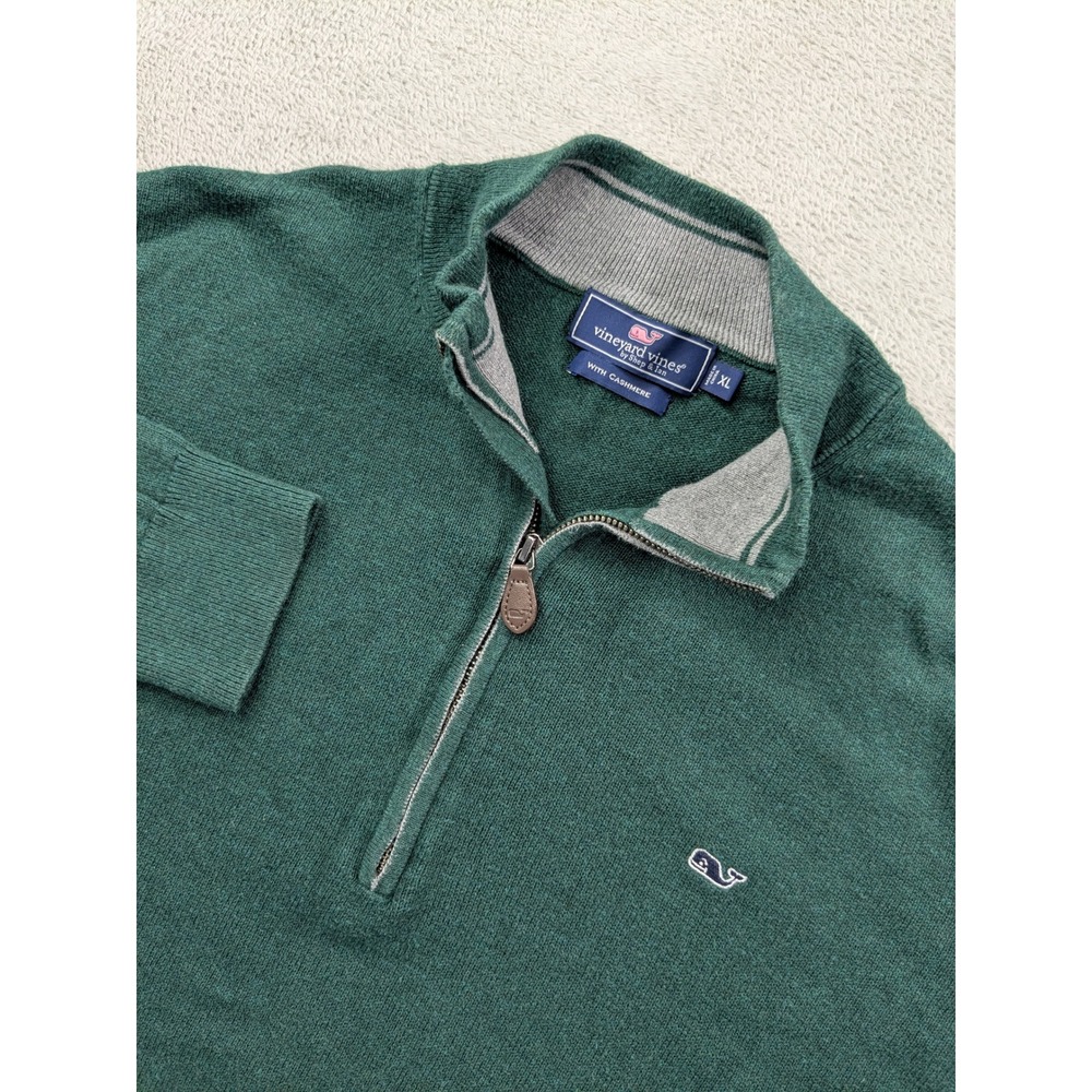 Vineyard Vines Mens XL Green Cotton Cashmere Quarter Zip Pullover Sweater Logo